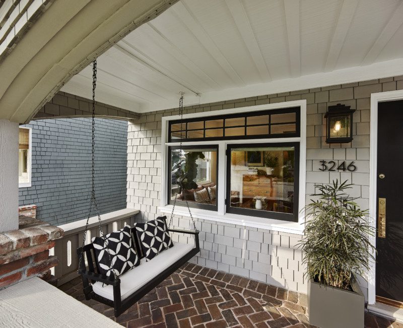 craftsman patio with swinging chair