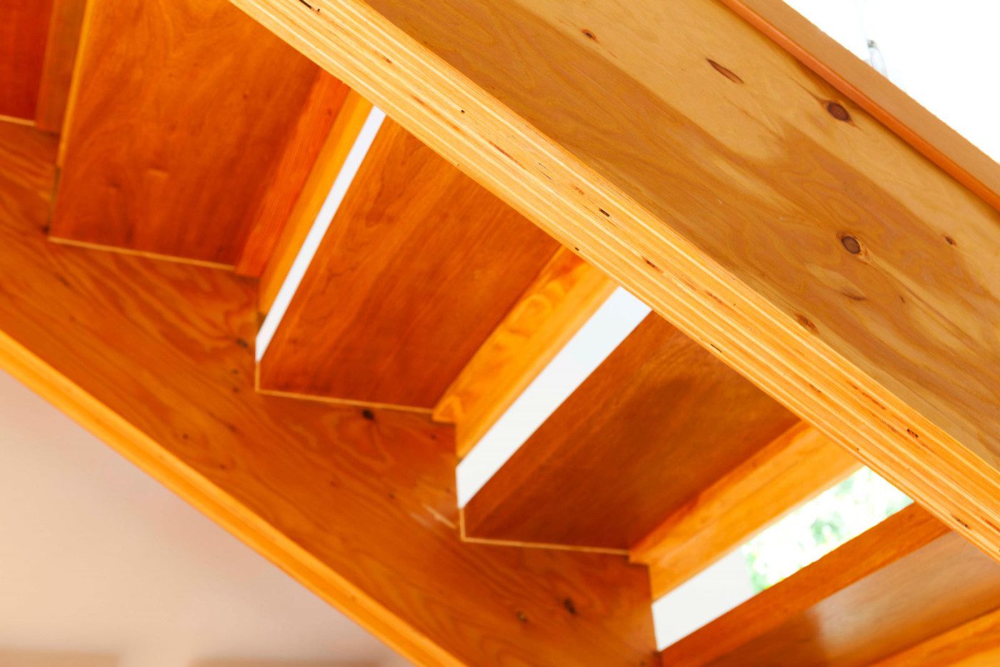 close up of wooden staircase modern architecture