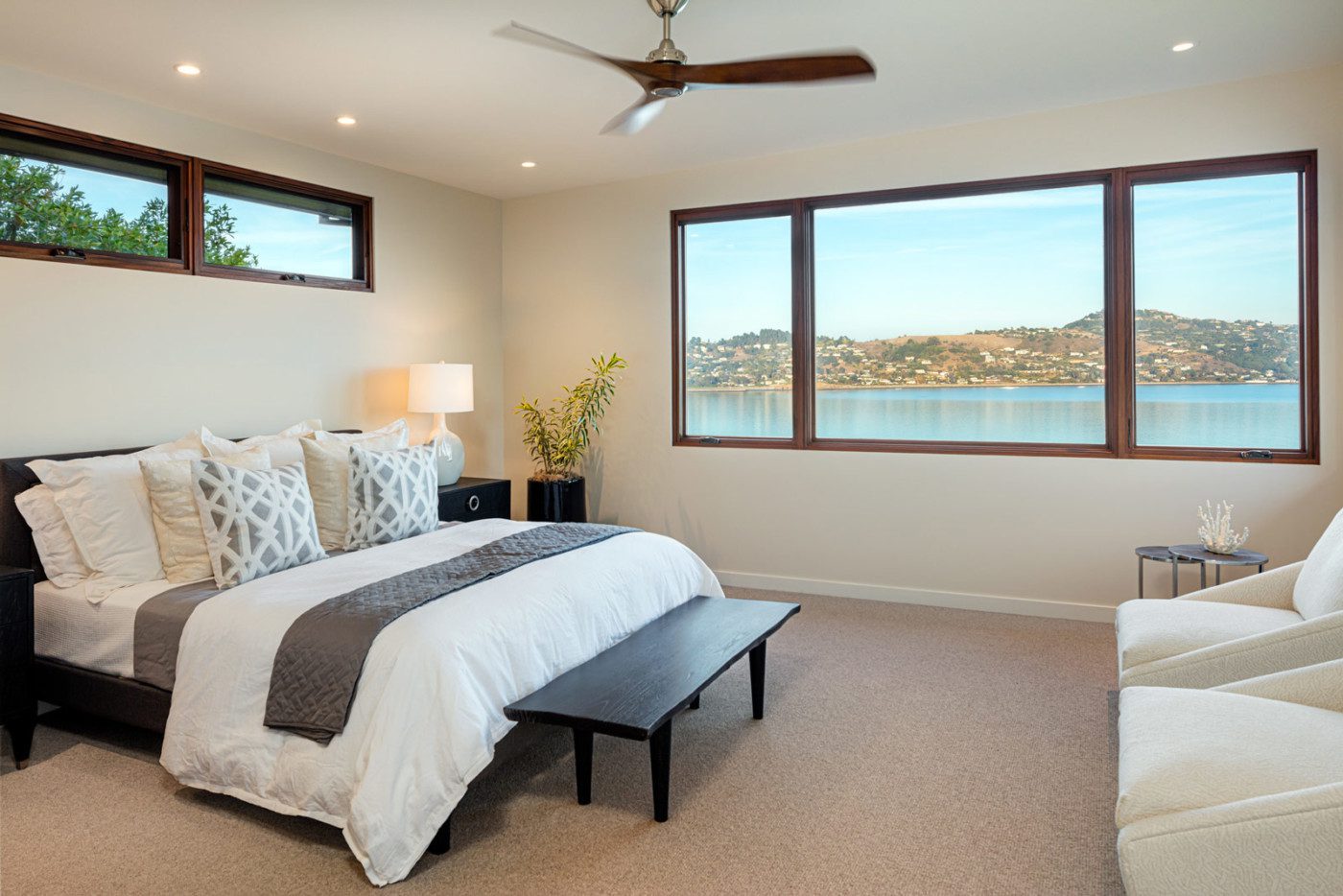 Modern bedroom with view of the bay in mill valley