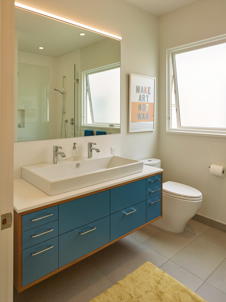 modern blue and yellow bathroom update in san francisco