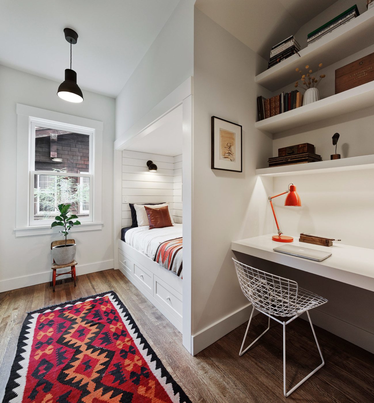 children's bedroom with study in modern craftsman expansion