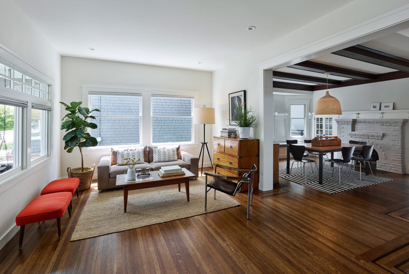 modern craftsman living room and dining room