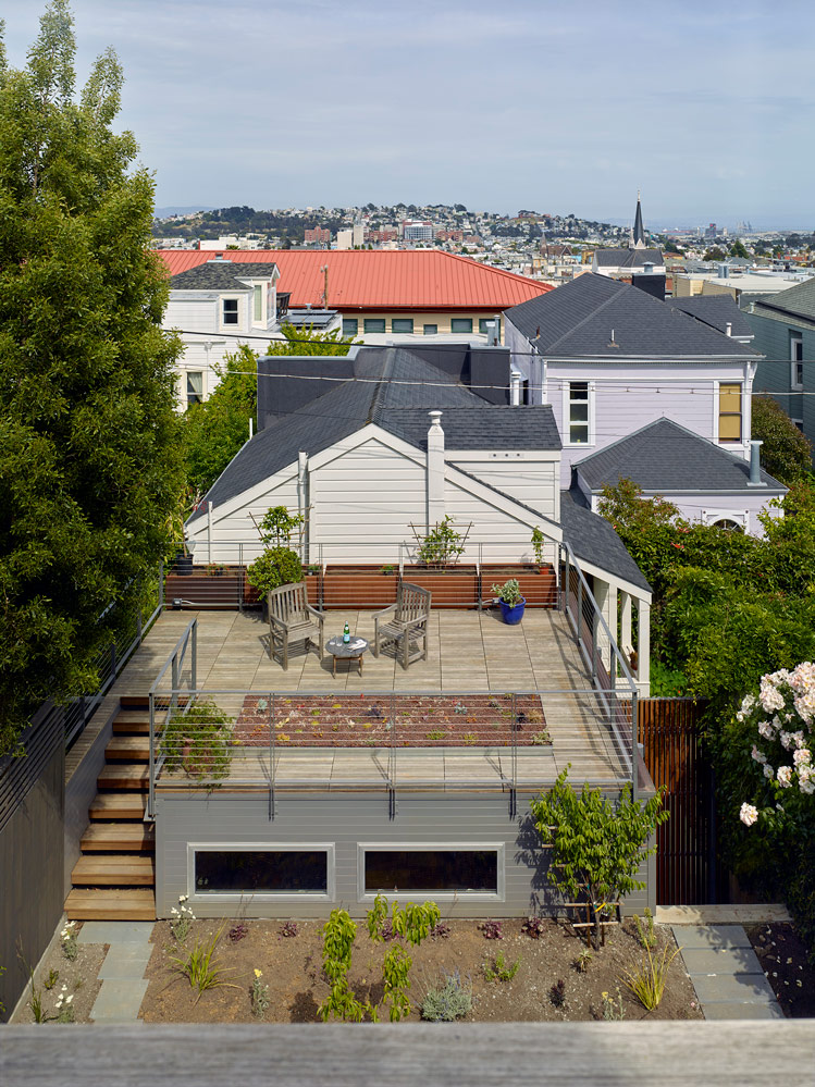 back end of the lot with a new roof deck and garden in noe valley