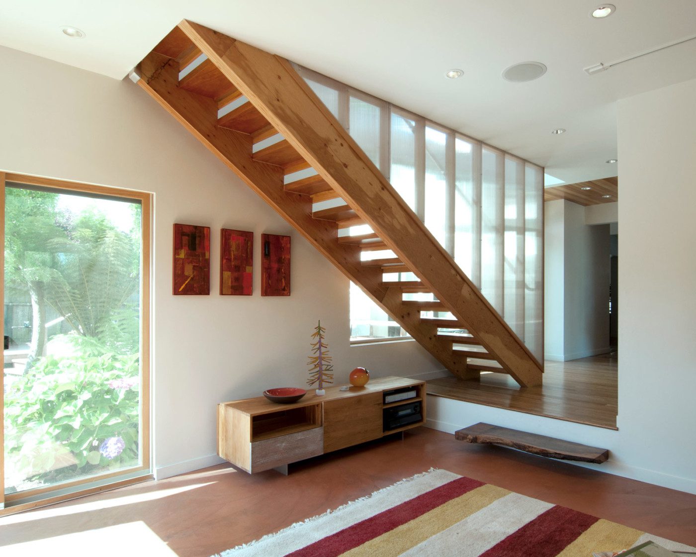 modern wood staircase in berkeley ADU