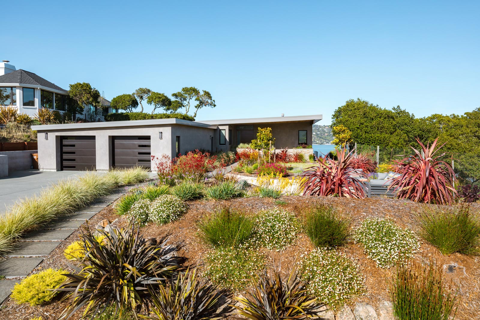 exterior of modern home view of the bay