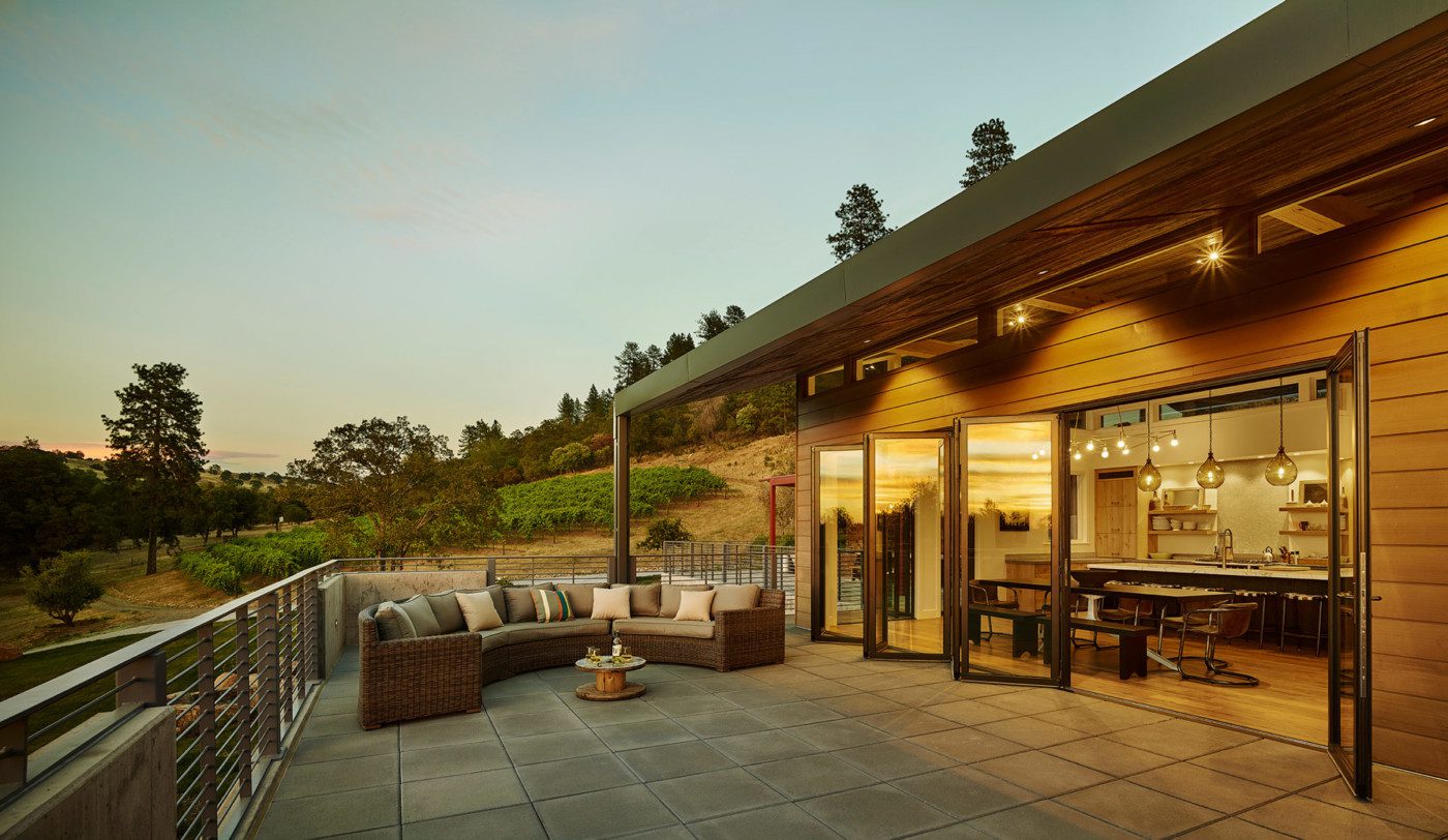 wine country modern outdoor living area connected to kitchen