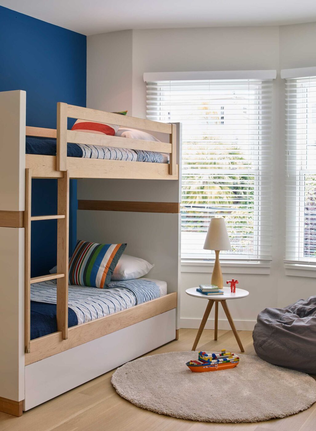 noe valley california remodel children's room bunk beds blue and white walls