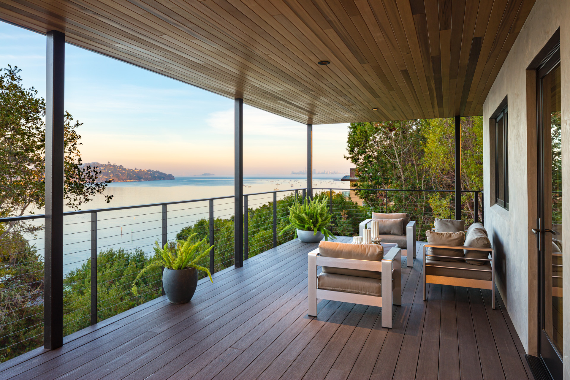 wooden deck view of san francisco bay
