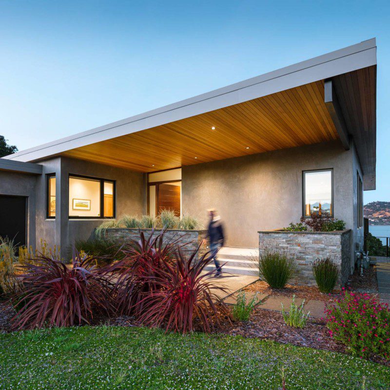 Front entry wooden eave native plants in Mill Valley