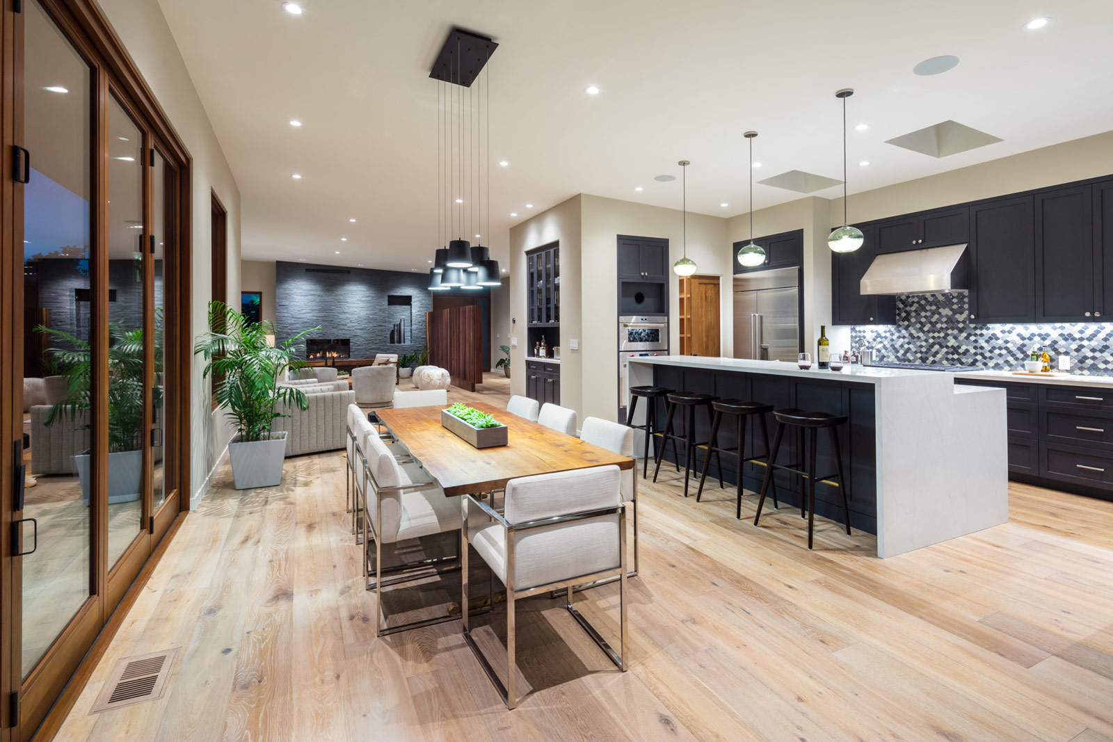 open plan kitchen dining area looking towards the living room