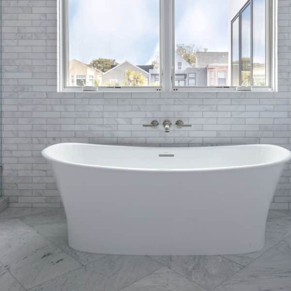 San Francisco Home Renovation Modern grey and white Bathroom with freestanding white bath tub