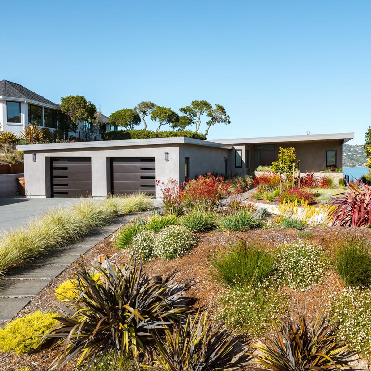 Mill Valley Modern Home Exterior with view of landscape and garage