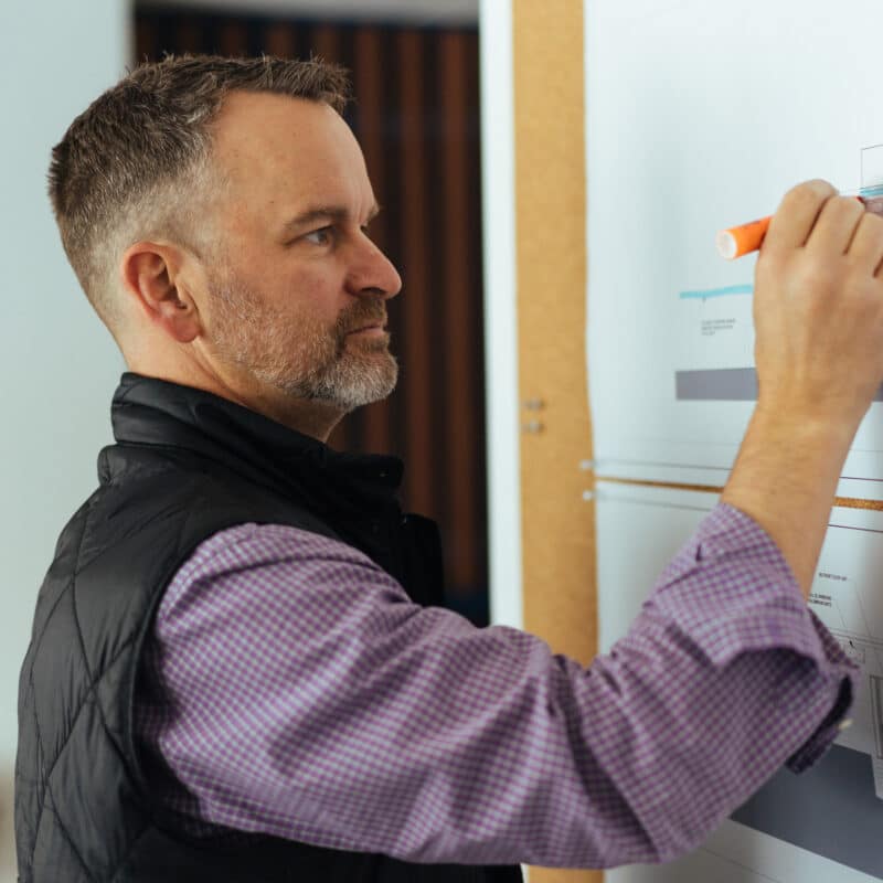 Jason Langkammerer the President of AT6 Architecture + Design Build working in his San Francisco office.